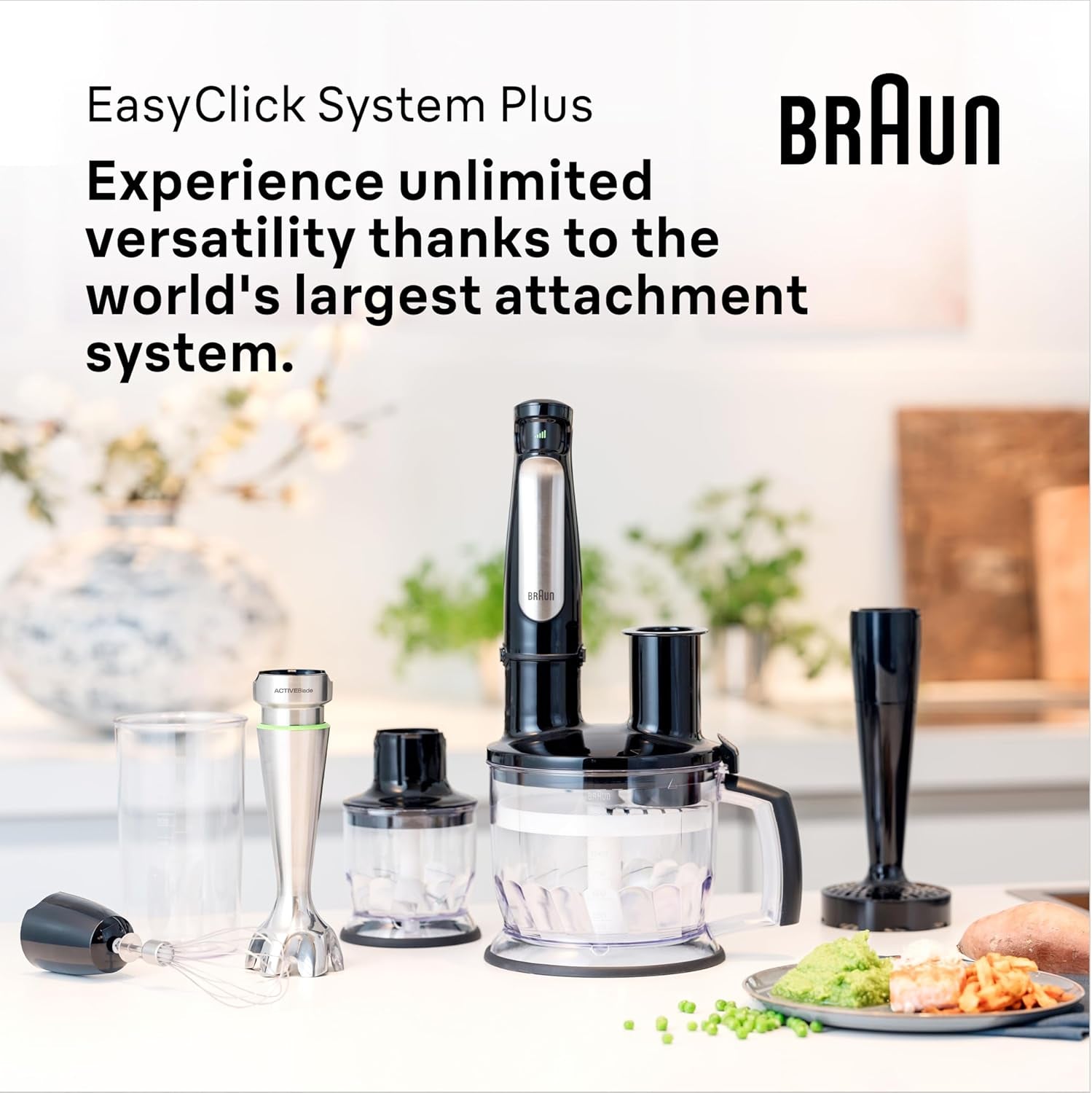 Mikser Braun Household Hogar Multiquick 7, Spritzschutz, Spülmaschinenfest, Bpa-Frei, 600 ml, Zerkleinerer 500 ml, Eisklinge, MQ 7035XBI, 1000 W, Schwarz, MQ7035XBI Kitchen Naty Shop