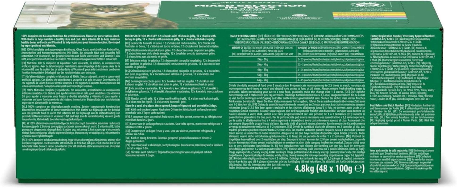 Amazon Grain Free Mokra karma dla dorosłych kotów, mieszanka mieszana w galaretce 4,8 kg (48 opakowań po 100 g każde)