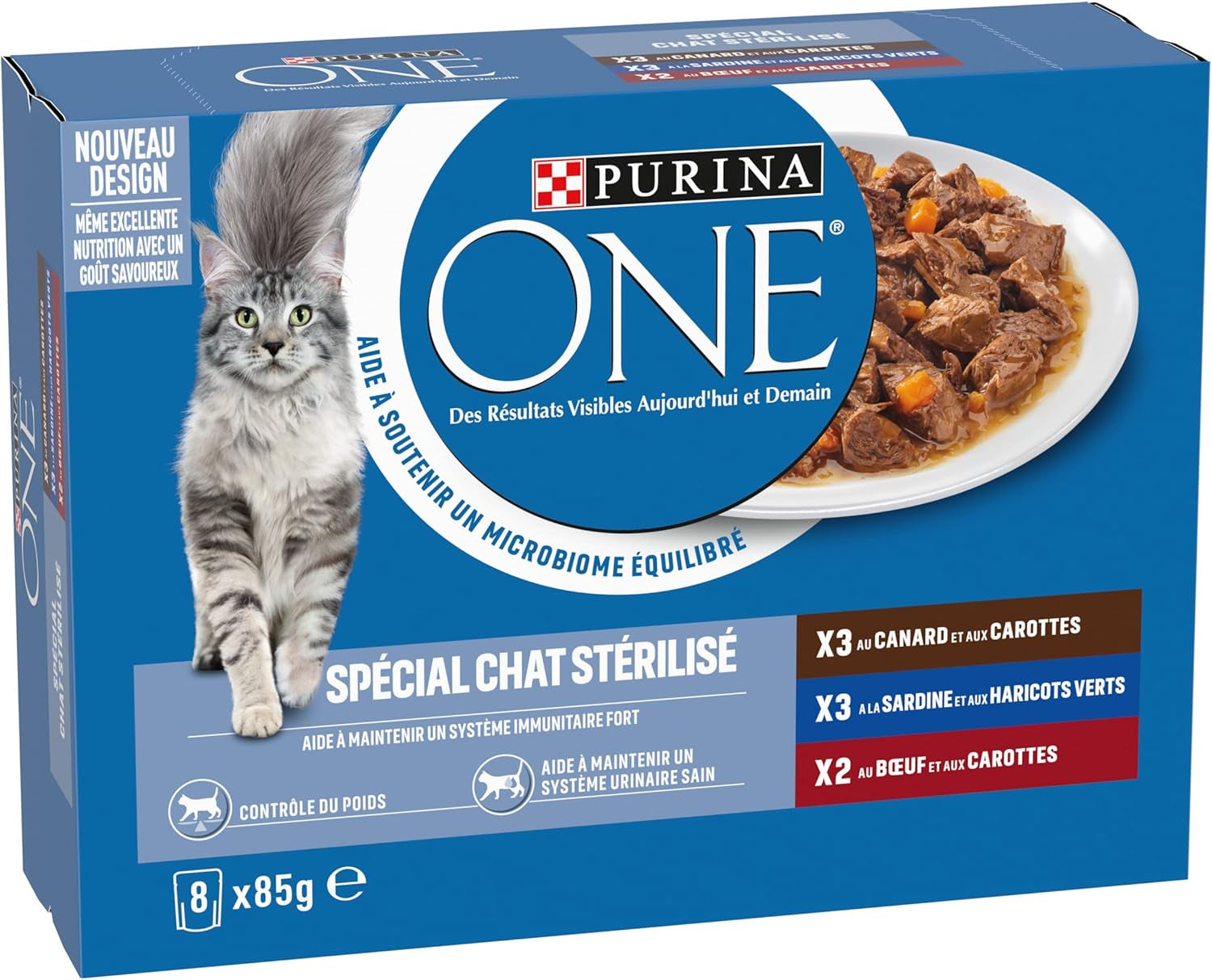 PURINA JEDEN | BIFENSIS | Karma dla sterylizowanych dorosłych kotów | Wspomaga witalność, kości, mięśnie i stawy kota W sosie | Saszetki z kaczką, sardynkami, wołowiną, świeżością | 1 sztuka (8x85g)