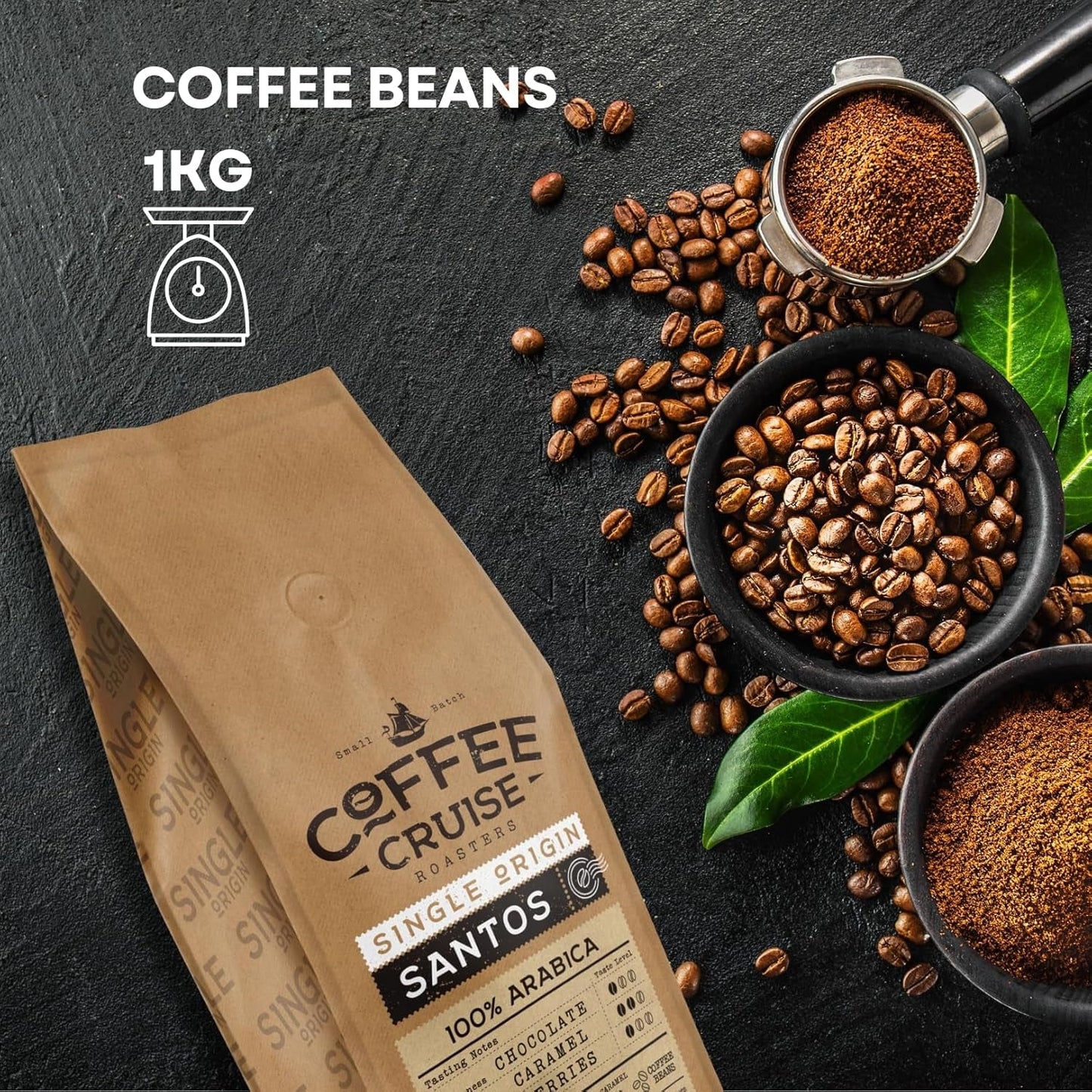 WYCIECZKA KAWOWA Santos Kaffeebohnen 1kg - Mittlere Röstung - Aroma Caramel - Für All Kaffeemaschinen - 100% Arabski
