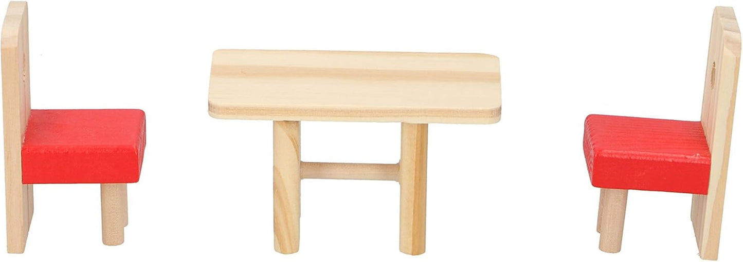 Marionetka Drewniane Zabawki - Drewniany domek dla lalek z meblami i lalkami - 11 sztuk Domki dla lalek Naty Shop