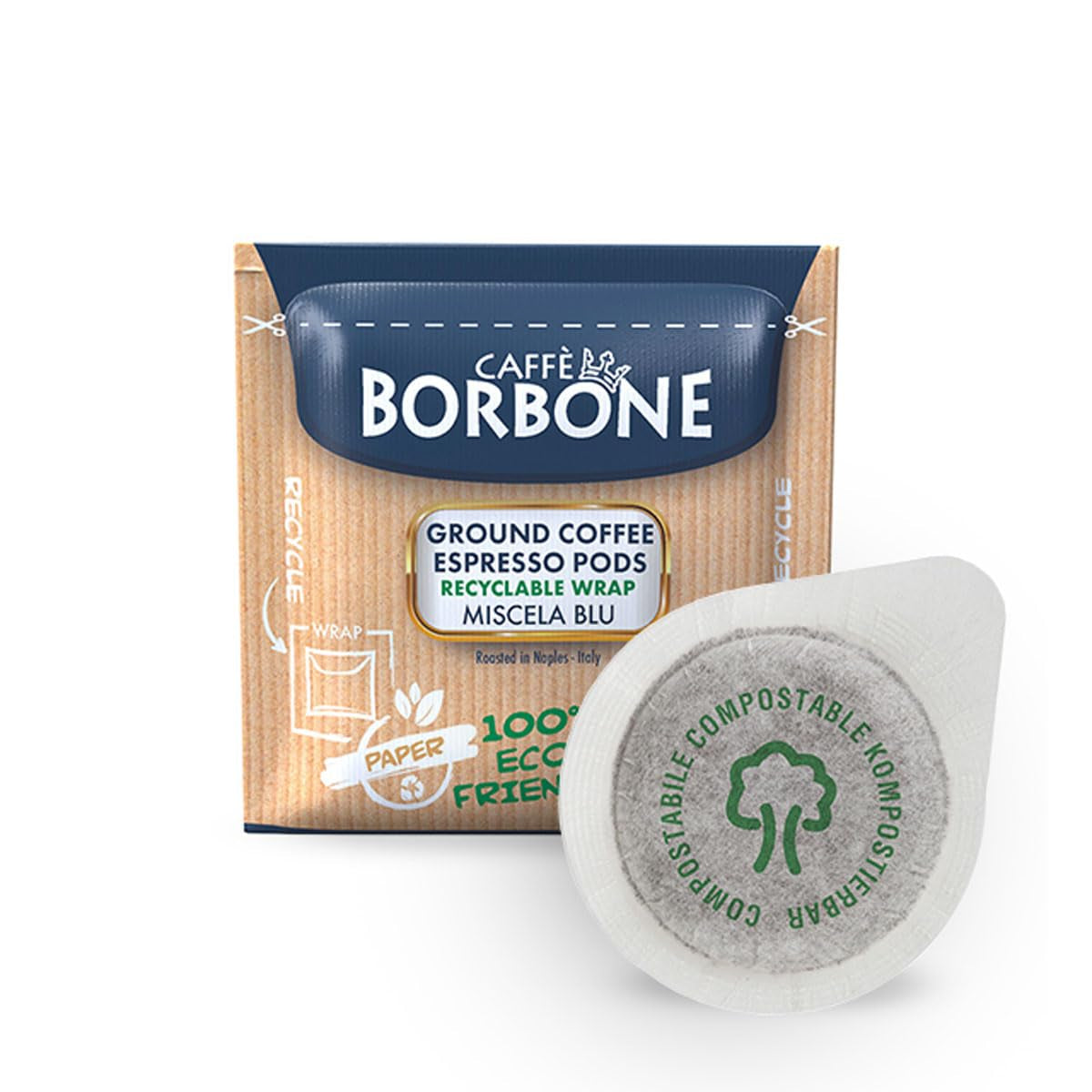 Kompostowalne podkładki Kaffeepads Caffè Borbone, niebieskie Kaffeemischung - 50 podkładek - Kompatybilne z papierowymi podkładkami ESE System 44 mm