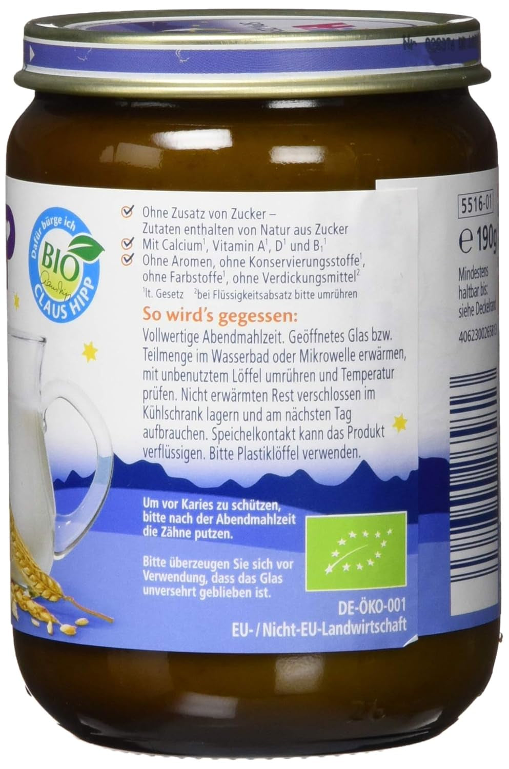 HiPP Organic Dobranoc z 7 zbożami (6 x 190 g), żywność dla dzieci od 6 miesiąca życia, bez dodatku cukru, bardzo sycąca, najlepsza jakość organiczna