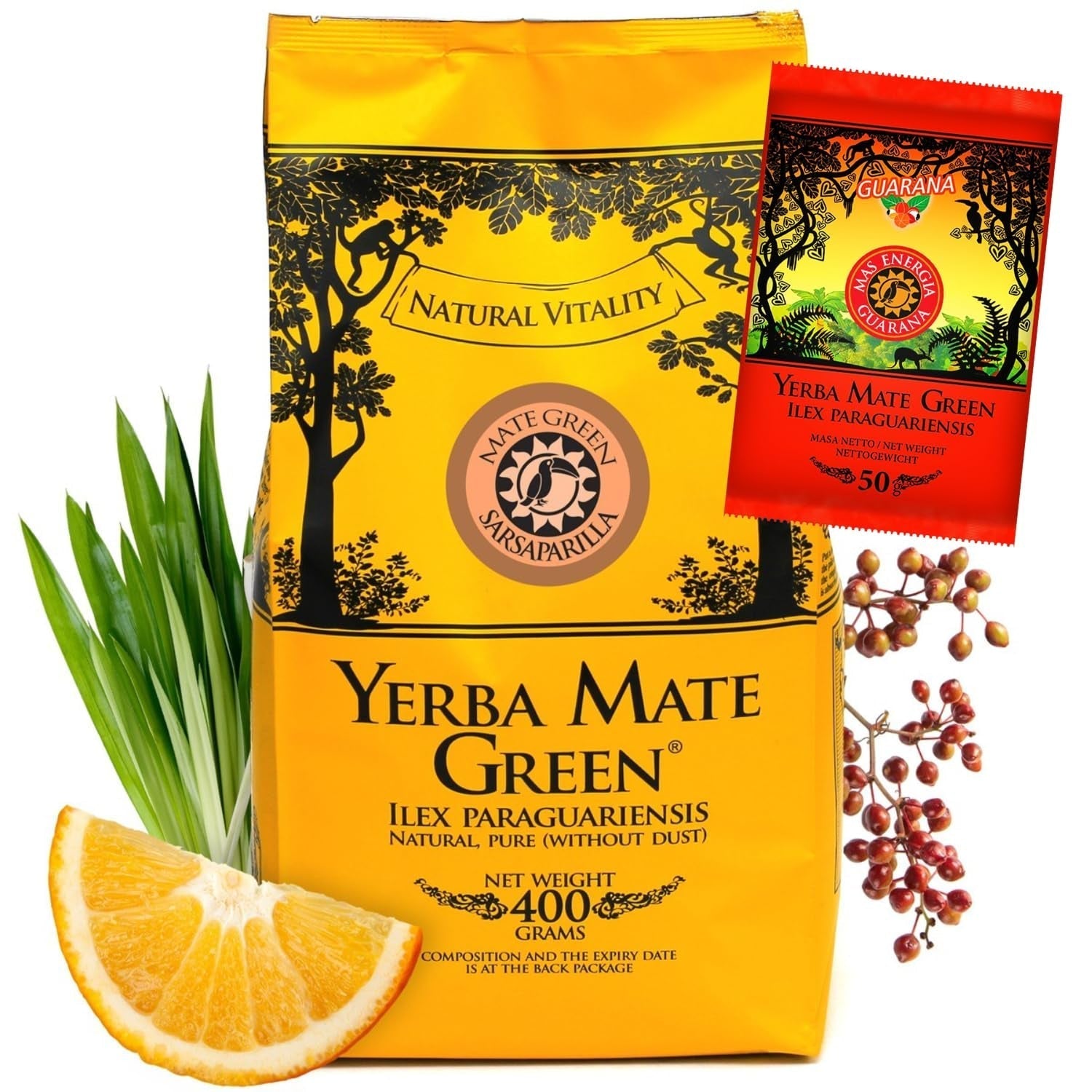 Yerba SARSAPARILLA 400G ● Słodka i orzeźwiająca herbata Mate ● Liście Sarsaparilla ● Herbata Mate z liści Mate ● Herbata Yebra Mate z GUARANĄ 50G ● Yerba Mate Herbata sypka liściasta 450G ● Wegańska