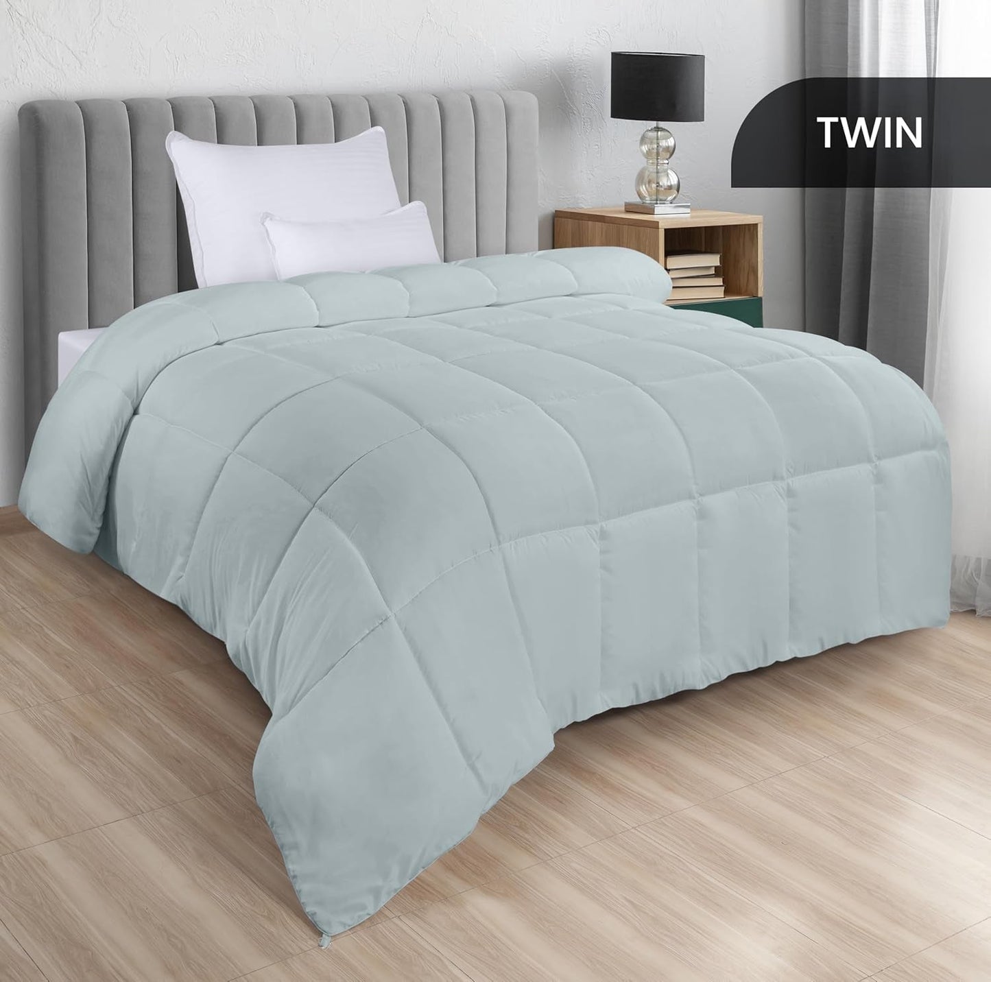 Pościel Utopia All Season Kołdra 250 g/m² Pluszowe wypełnienie z włókna silikonowego Podwójne łóżko szyte w pudełku (łóżko podwójne XL jasnoszare) Naty Shop Kołdry i kołdry