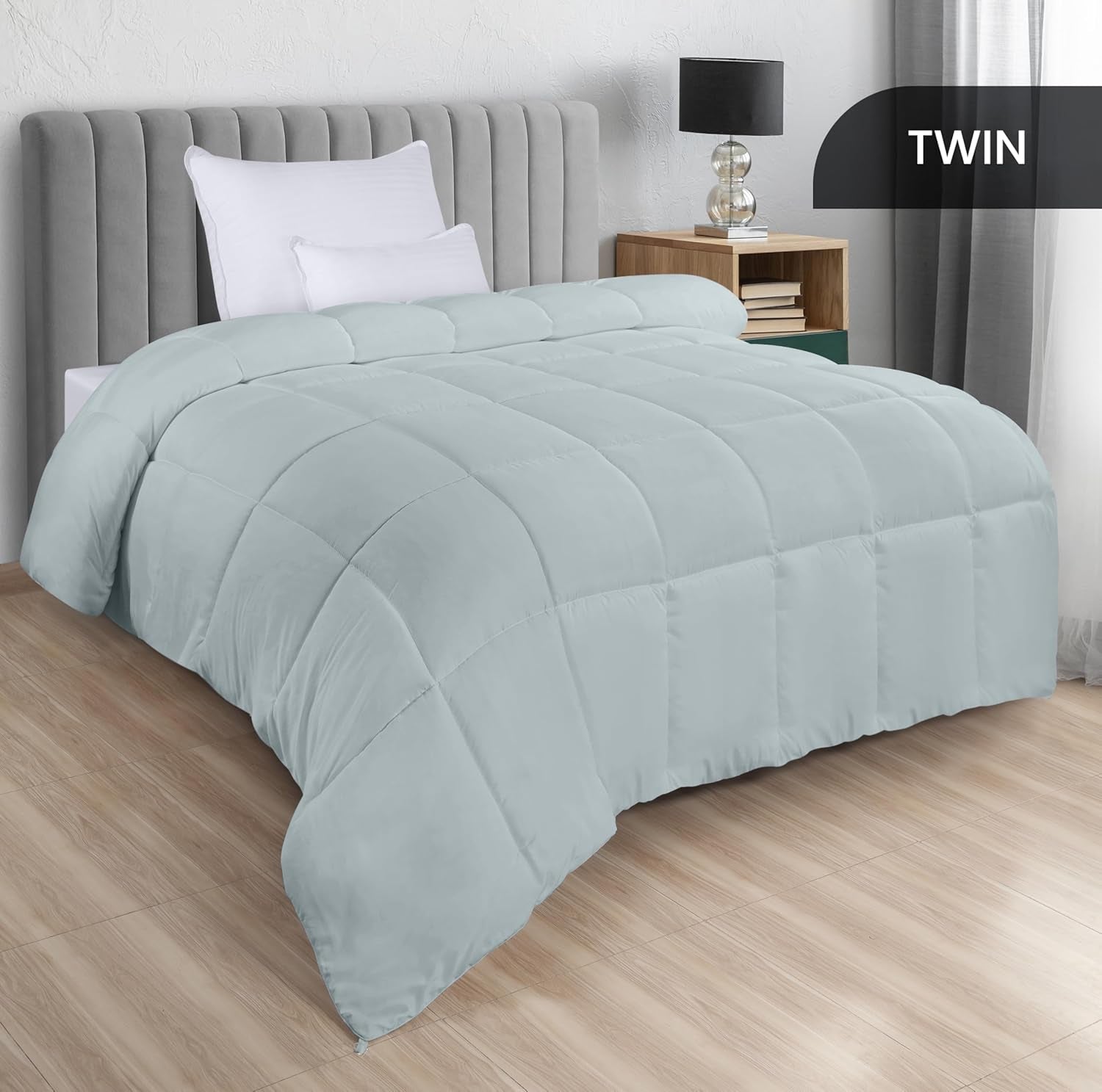 Pościel Utopia All Season Kołdra 250 g/m² Pluszowe wypełnienie z włókna silikonowego Podwójne łóżko szyte w pudełku (łóżko podwójne XL jasnoszare) Naty Shop Kołdry i kołdry