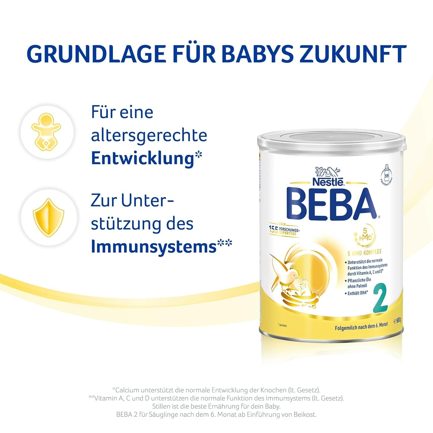 BEBA 2 - Mleko następne po 6 miesiącu, z kompleksem 5 HMO, zawartością białka odpowiednią do wieku, bez laktozy, bez oleju palmowego, bez oleju rybnego, żywność dla niemowląt, mleko w proszku dla dzieci, opak. 3 szt. (3 x 800g)
