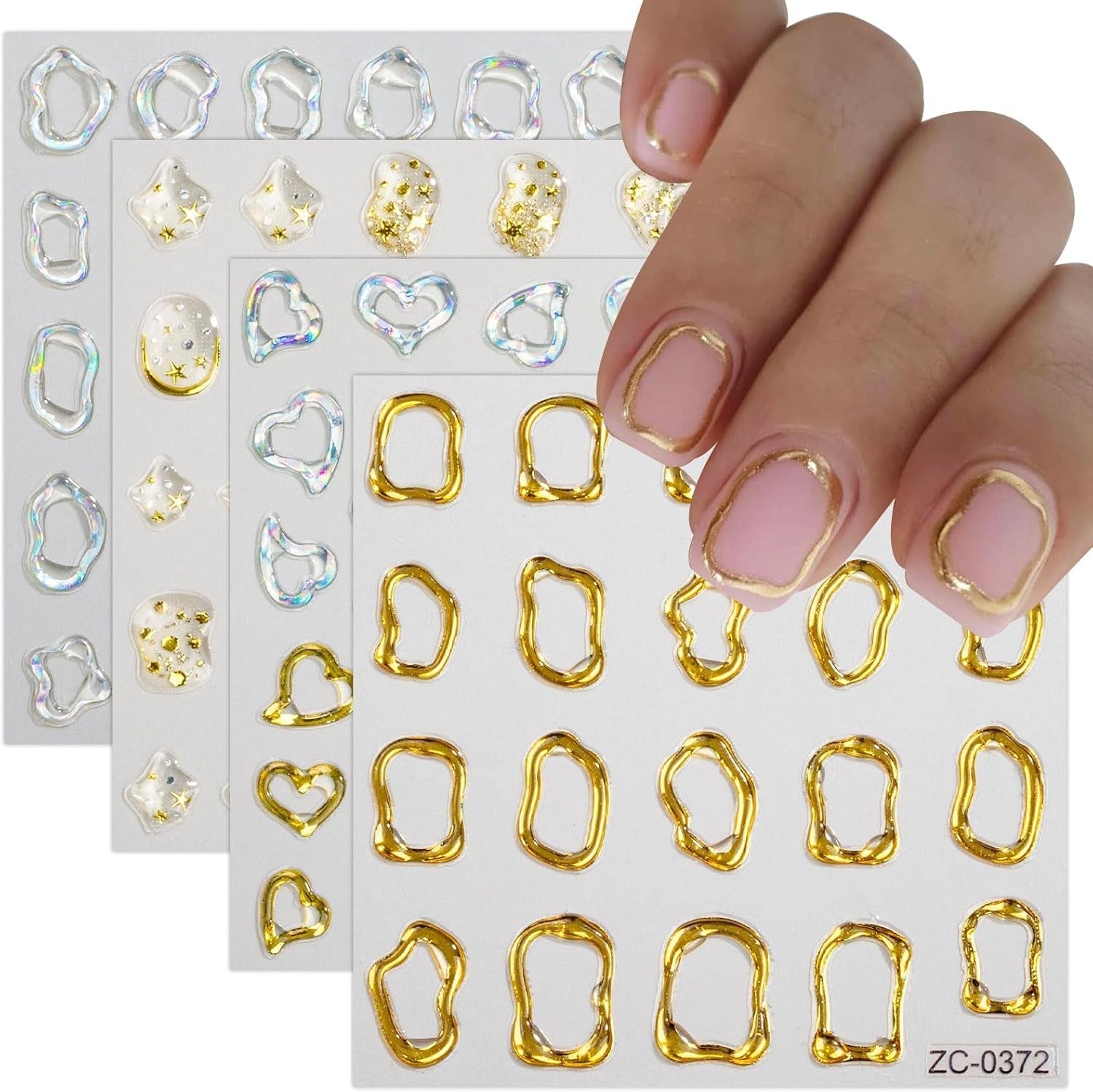 JMEOWIO 6 Blatt 3D Nagelsticker Goldene Unregelmäßige Geometrysche Nail Art Naklejka Selbstklebend Nagelaufkleber 5D Stereoskopisch Dekoration Nageldesign Zubehör