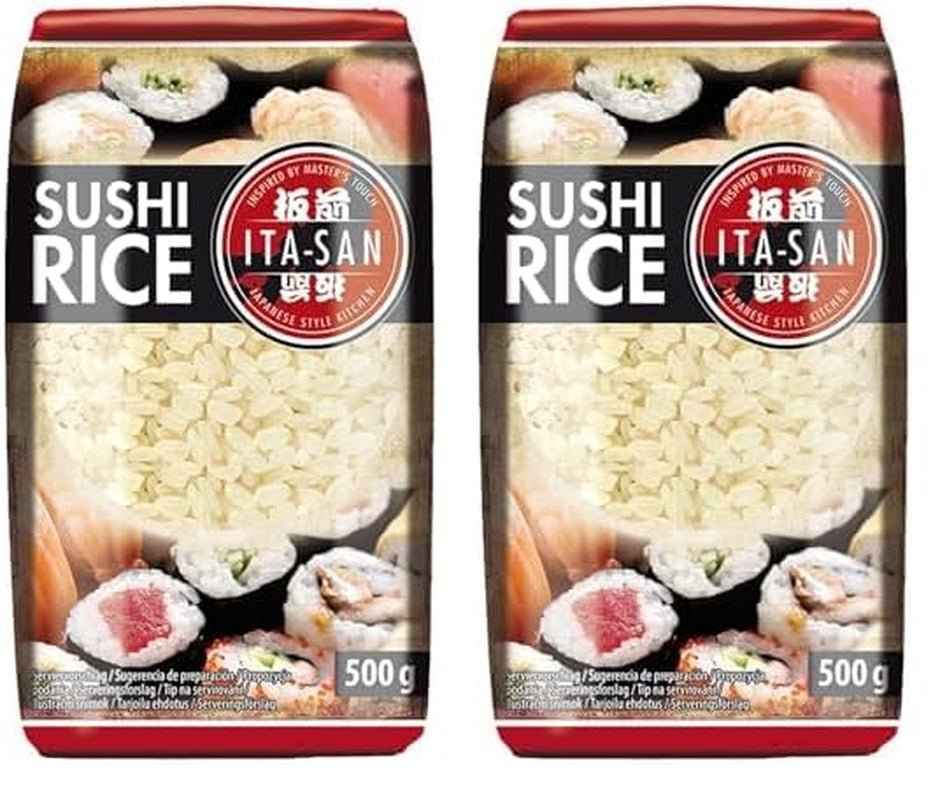 Ryż do sushi ITA-SAN, okrągłoziarnisty, najwyższej jakości, 100% czystej odmiany, szybkie i łatwe przygotowanie, wegański, halal, bezglutenowy (1 x 500g)