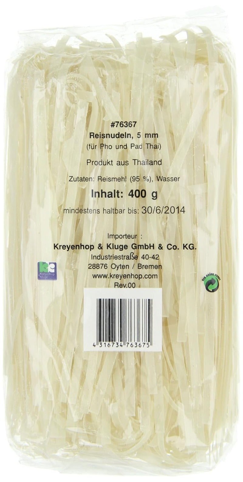 Makaron ryżowy - tajski makaron ryżowy o szerokości 5 mm, wykonany z mąki ryżowej - 17 x 400g