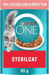 PURINA ONE STERILCAT mokra karma dla kotów, delikatne kawałki w sosie dla kotów sterylizowanych, z łososiem, opakowanie 26 szt. (26 x 85 g)