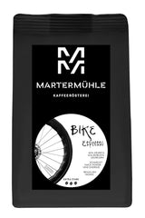 Ziarna espresso Martermühle Bike 500g Mocne | Arabika/Robusta | Smaki: Orzechy makadamia, mleczna czekolada | Jasno palone całe ziarna espresso, niska kwasowość