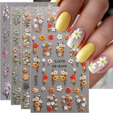 JMEOWIO 3D Nagelsticker Blumen Nail Art Naklejka Selbstklebend Nagelaufkleber 5D Stereoskopisch Herbst Blumen Dekoration Nageldesign Zubehör 4 Blatt