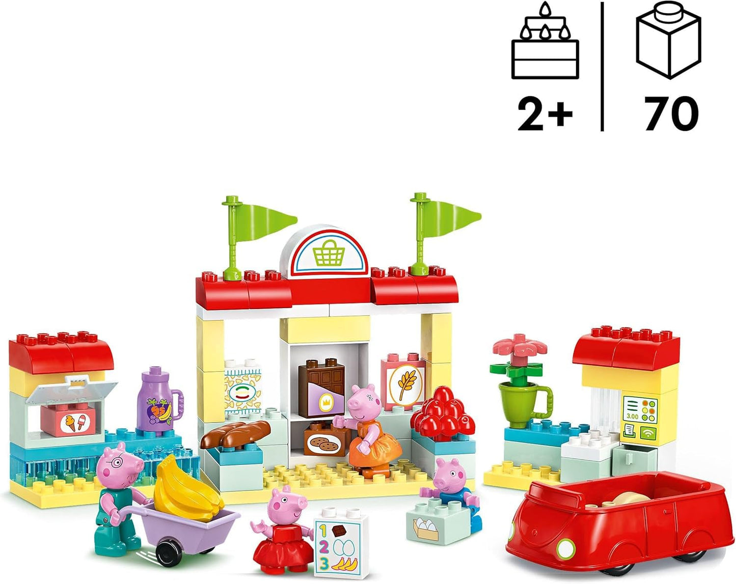LEGO DUPLO 10434 Supermarket Peppy: kreatywna zabawka edukacyjna i zestaw do zabawy, prezent dla chłopców i dziewcząt od 2. roku życia, zachęca do rozwijania zręczności. Zestawy do budowania Besuche den LEGO-Store