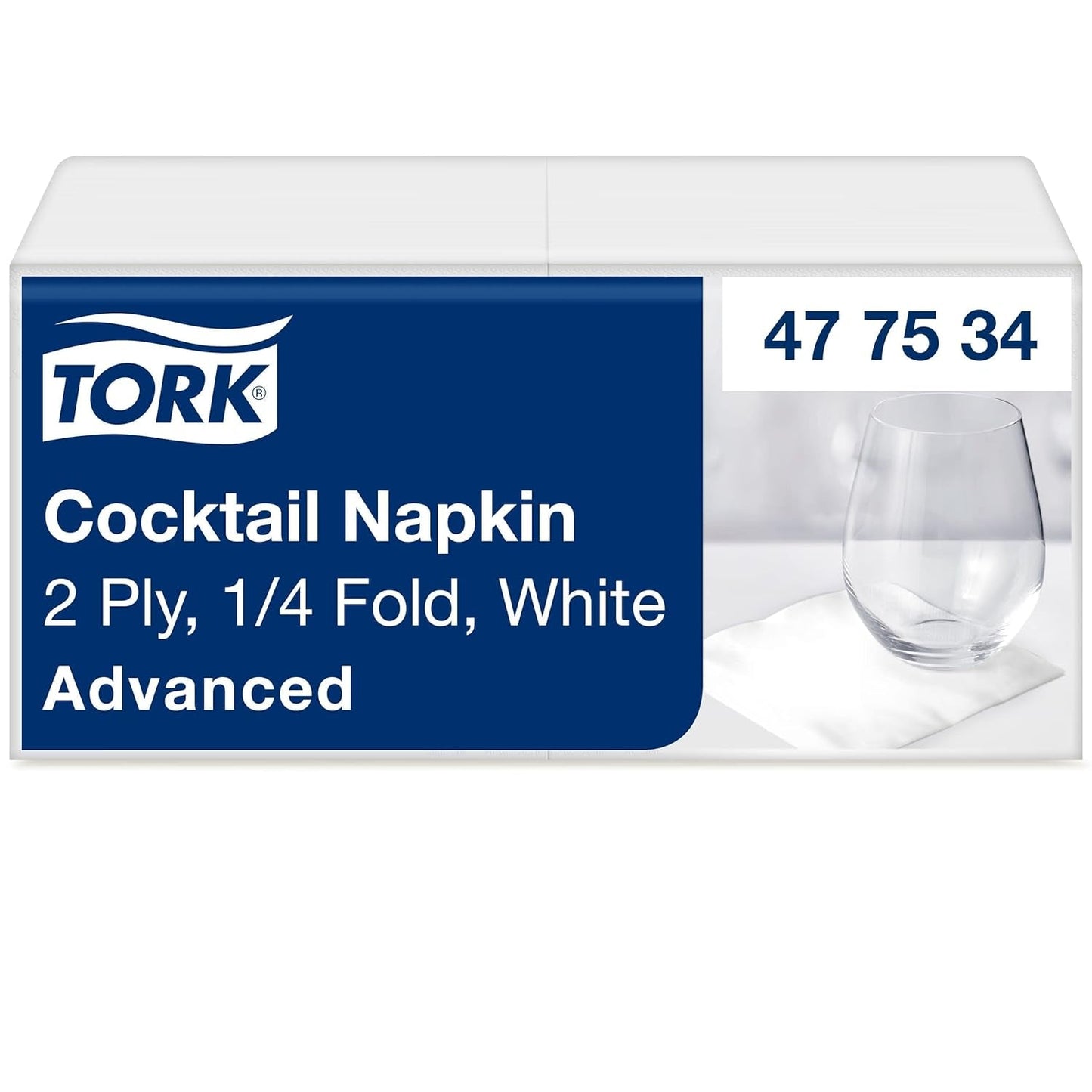Tork koktajlowe białe serwetki, 1/4 złożenia, 2-warstwowe, 24 cm × 24 cm, 200 serwetek, 477534