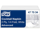 Tork koktajlowe białe serwetki, 1/4 złożenia, 2-warstwowe, 24 cm × 24 cm, 200 serwetek, 477534