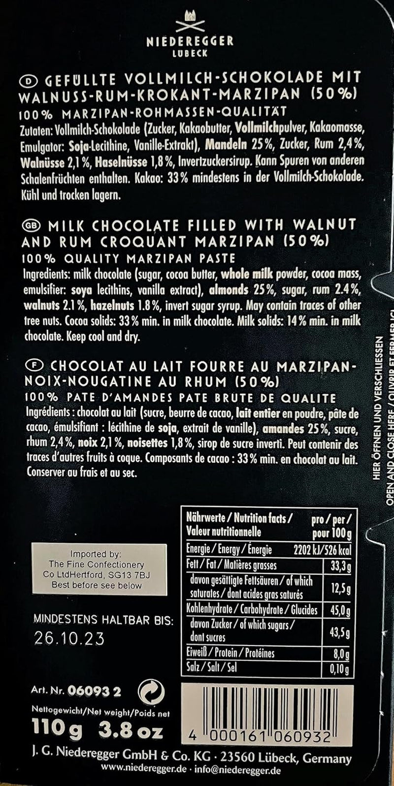 Niederegger Nuc-Rum Kruchy batonik marcepanowy 110g