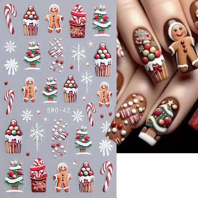 JMEOWIO Nagelsticker Weihnachten 6 Blatt Nail Art Naklejka Selbstklebend Nagelaufkleber Schneeflocke Winterurlaub Niedlich Dekoration Nageldesign Zubehör