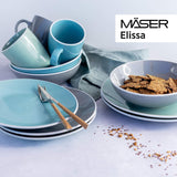MĘSER 931844 Nowoczesny zestaw zastawy stołowej z serii Elissa na 6 osób, niebieski z białą krawędzią, 24-częściowy zestaw kombinowany, ceramiczny
