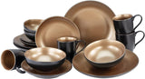 CreaTable, 23598, Seria GLAMOUR - Złota, 16-częściowy zestaw naczyń obiadowych, Usługa łączenia porcelany, Możliwość mycia w zmywarce i kuchence mikrofalowej, Jakość produkcji