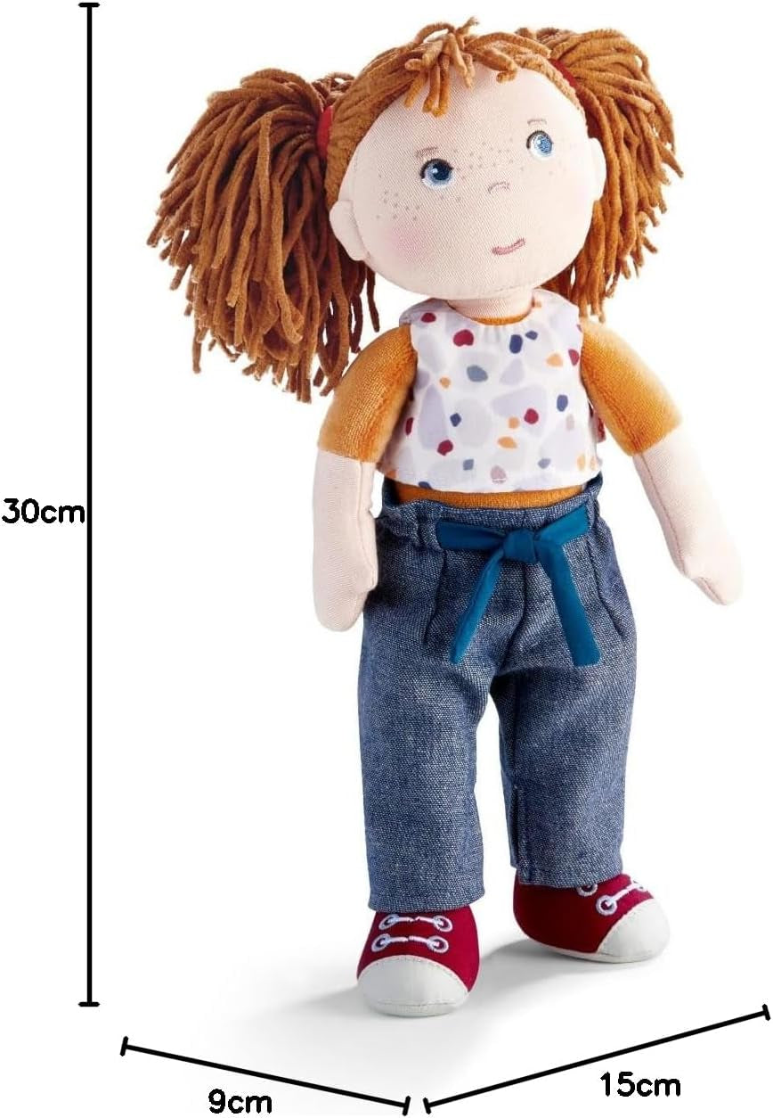 Lalka HABA Malou - miękka lalka o wysokości 30 cm do zabawy i przytulania - Miękkie i zmywalne materiały - Idealna alternatywa dla pluszowych lalek - Odpowiednia dla dzieci od 1,5 roku - 2010818001
