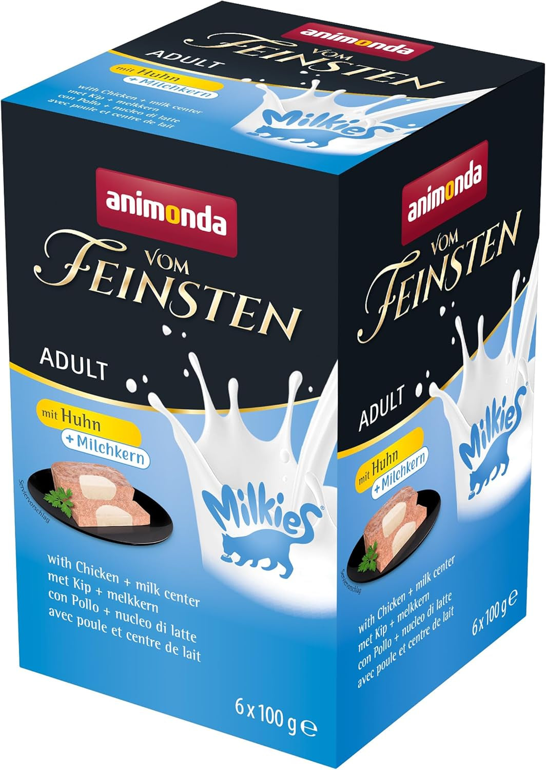 animonda Vom Feinsten Karma dla dorosłych kotów, Nassfutter für ausgewachsene Katzen, mit Chicken + Milchkern, 6 x 100 g