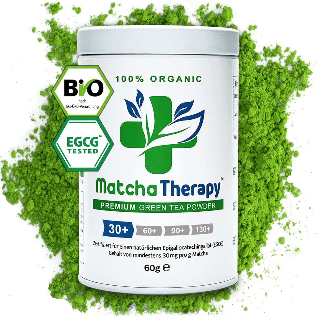 Terapia Matcha 30+ | Organiczna herbata Matcha w proszku | 60 g | O potwierdzonej zawartości co najmniej 30 mg/g katechiny EGCG | Wspomaga układ odpornościowy i poziom energii | Ceremonialna jakość | Zielona herbata z Japonii