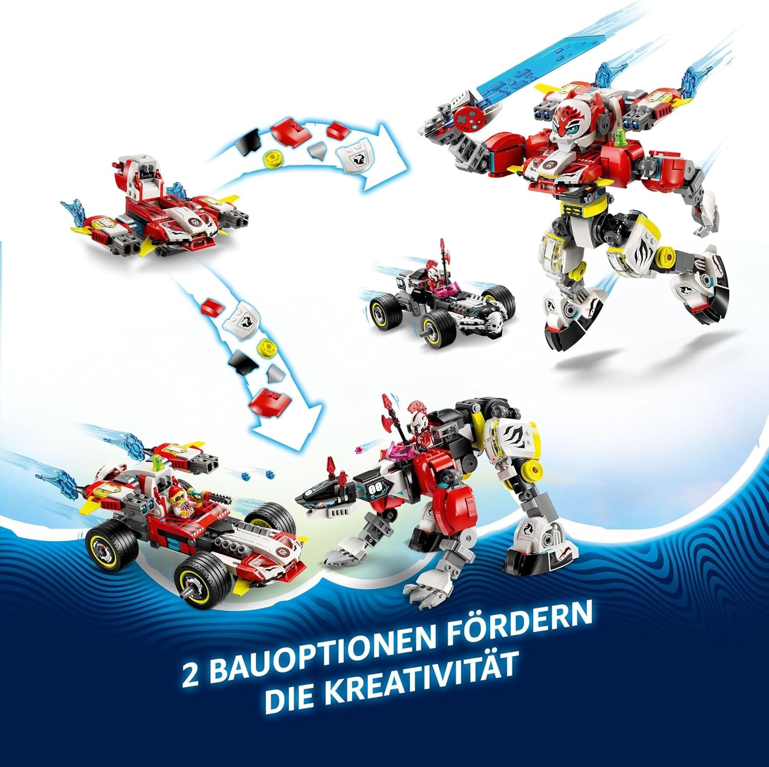 LEGO Dreamzzz Cooper's Tiger Mech i Zero's Hot Rod Car, zabawkowy samochód dla dzieci, prezent dla 9-letnich chłopców i dziewcząt, zestaw 2 w 1 z mechem i minifigurkami 71497 Zestawy do budowania Besuche w sklepie LEGO