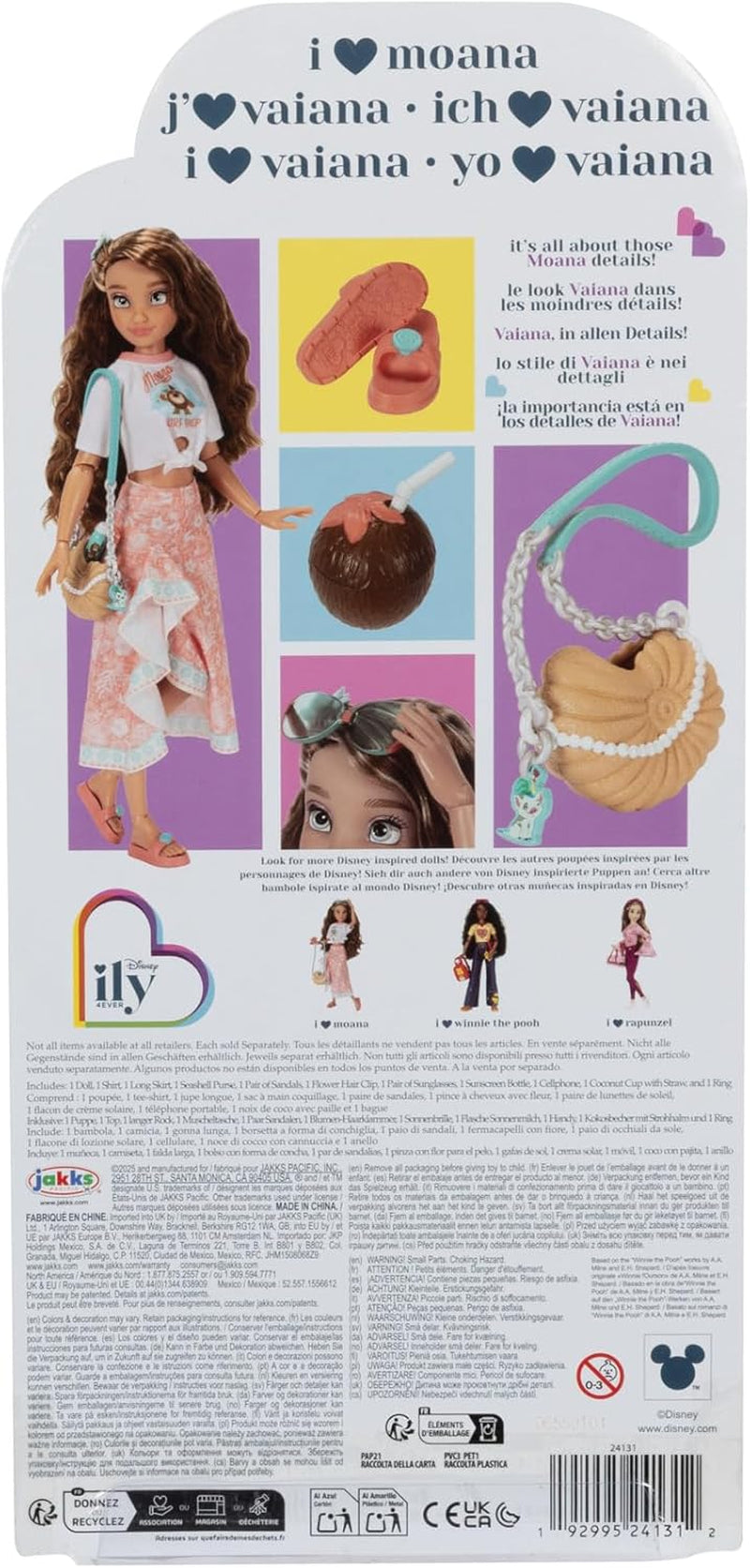 Lalka Vaiana z akcesoriami, 29 cm, 13 punktów artykulacji, na oficjalnej licencji Jakks Pacific. W komplecie z akcesoriami, które można łączyć i błyszczącym pierścionkiem Mickey!
