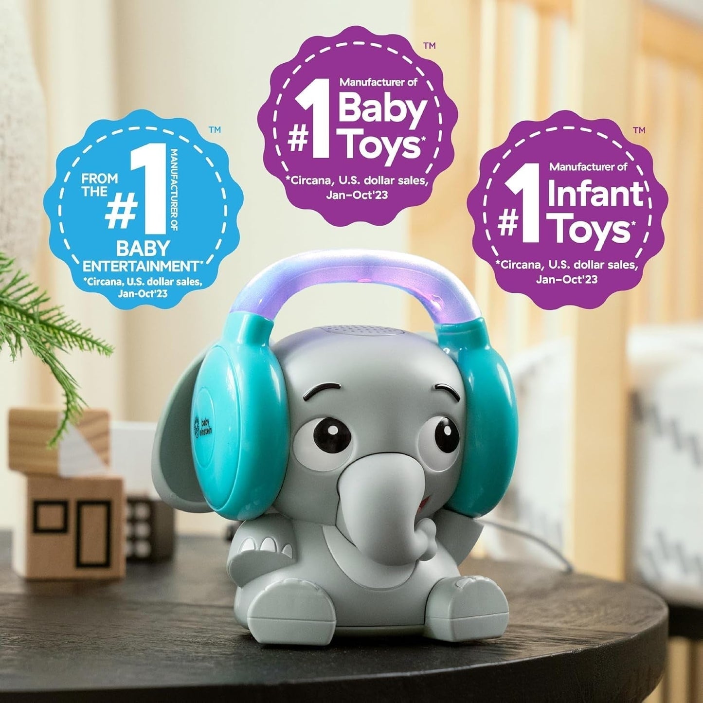 Baby Einstein Earl the Elephant Sound Machine Bluetooth, system muzyczny + lampka nocna, zabawki dla niemowląt i małych dzieci Bebe Naty Shop