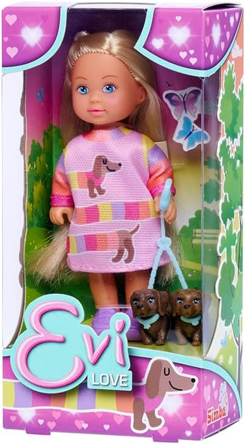 Simba Evi Love Dogs Dwa urocze jamniki na smyczy Lalka 12 cm Zabawkowa lalka, wiek: 3+