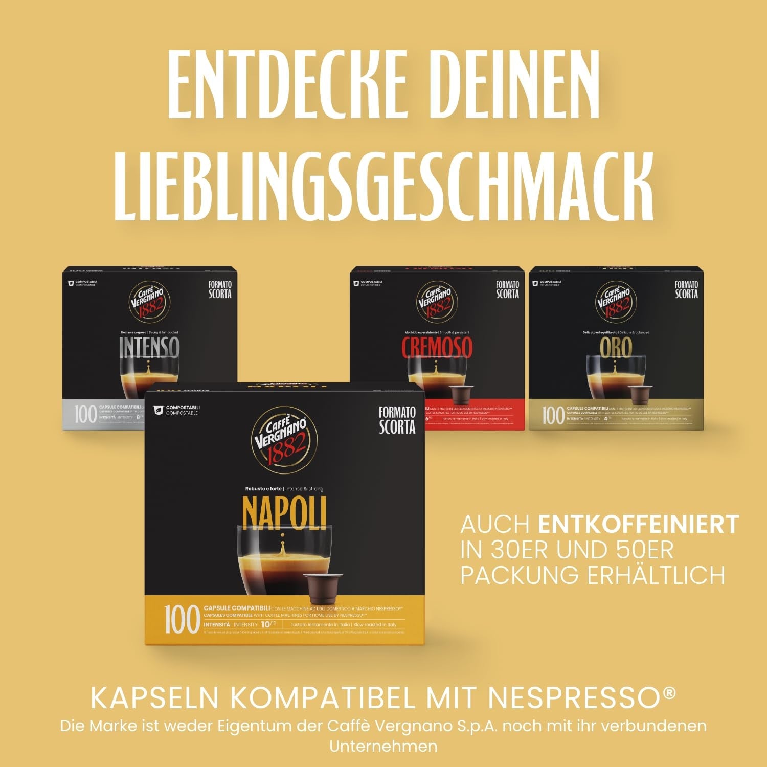 Caffè Vergnano 1882 - Èspressokompostierbare Kaffeekapseln, Kompatible Mit Nespresso, Neapol - Packung Enthält 100 Kapseln