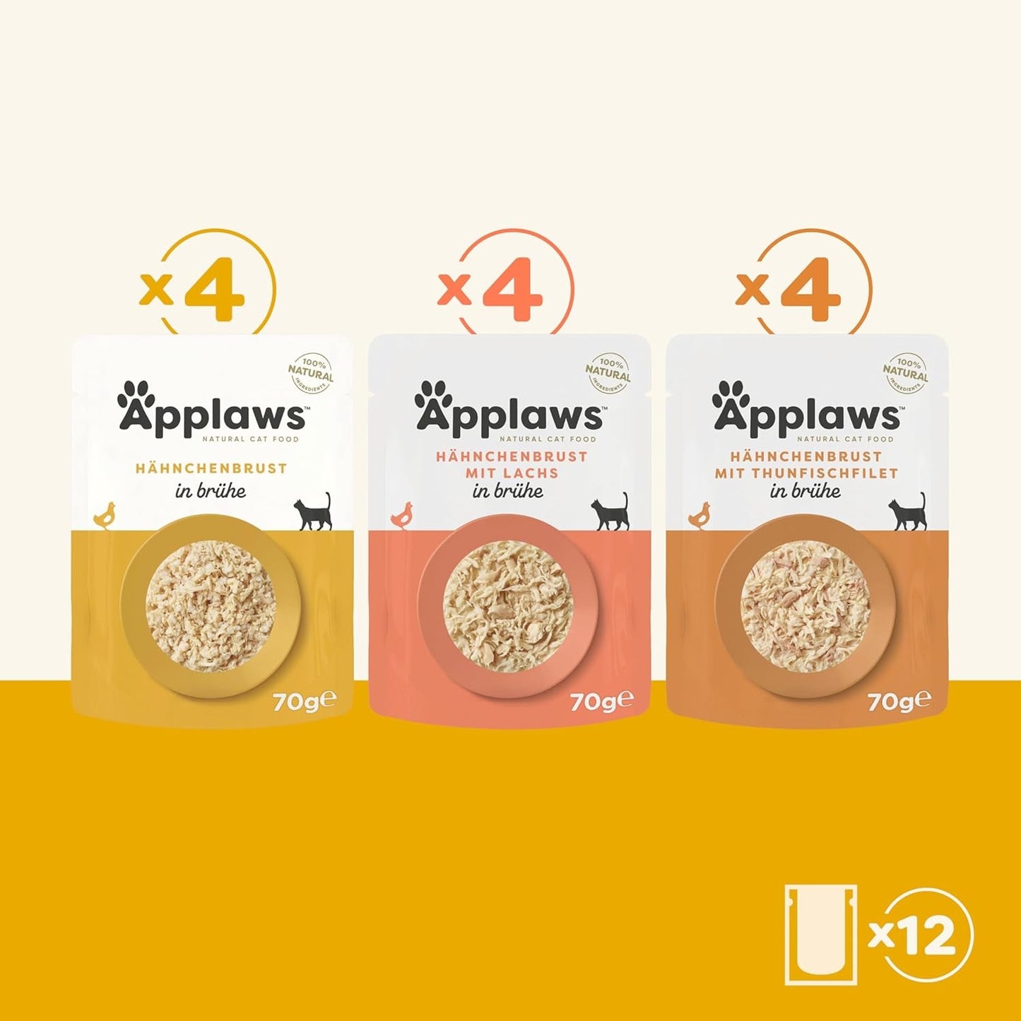 Applaws Naturalna mokra karma dla kotów w saszetkach Wielopak Rosół z kurczaka - 12 saszetek x 70g