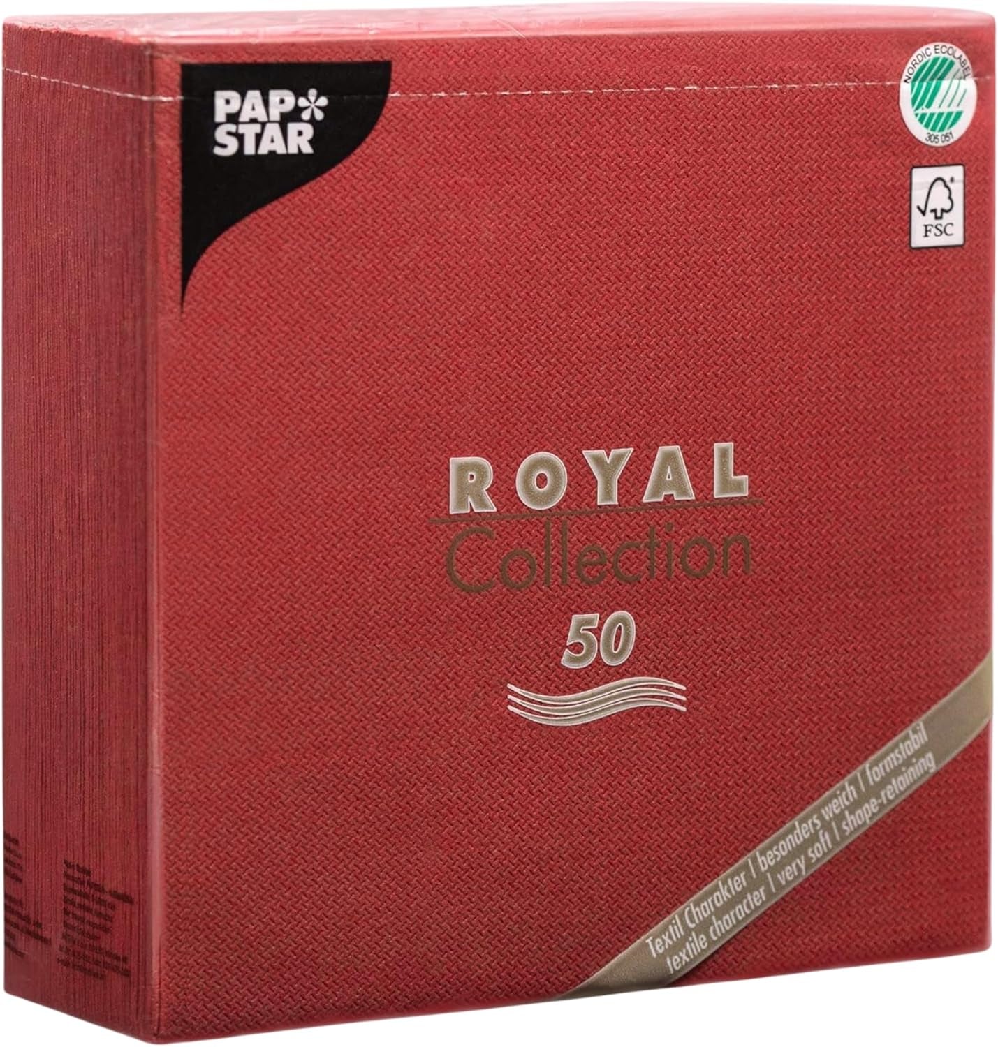 Papstar 11608 50 serwetek „Royal Collection” 1/4 złożenia 40 X 40 cm, Bordeaux