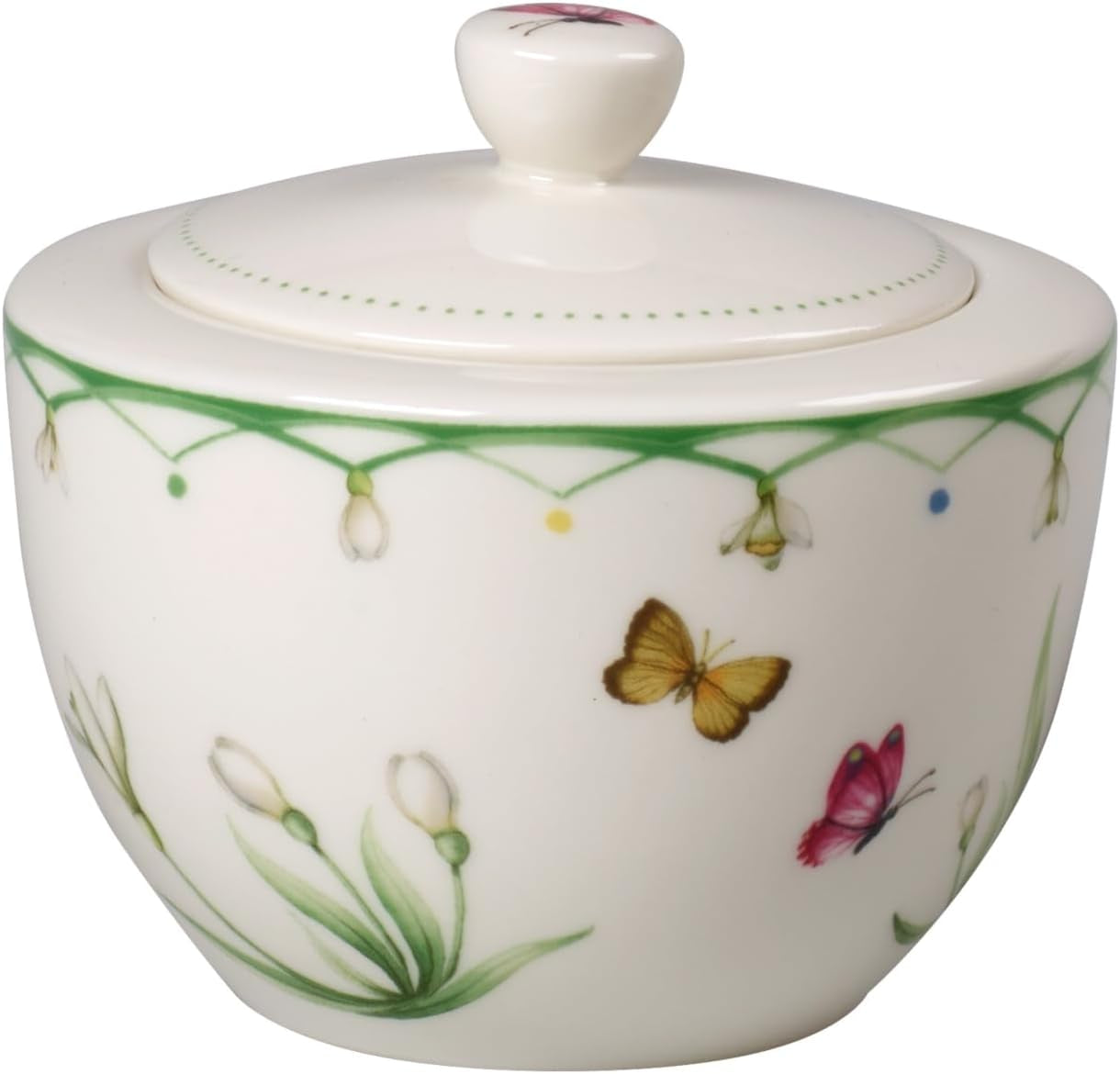 Villeroy & Boch – Kolorowa Wiosenna Zuckerdose 300 Ml Weiß/Bunt, Spülmaschinenfest, Mikrowellensicher, Dose Frühling, Deko Ostern, Oster Deko, Frischhaltedose, Vorratsdose, Premium Porzellan