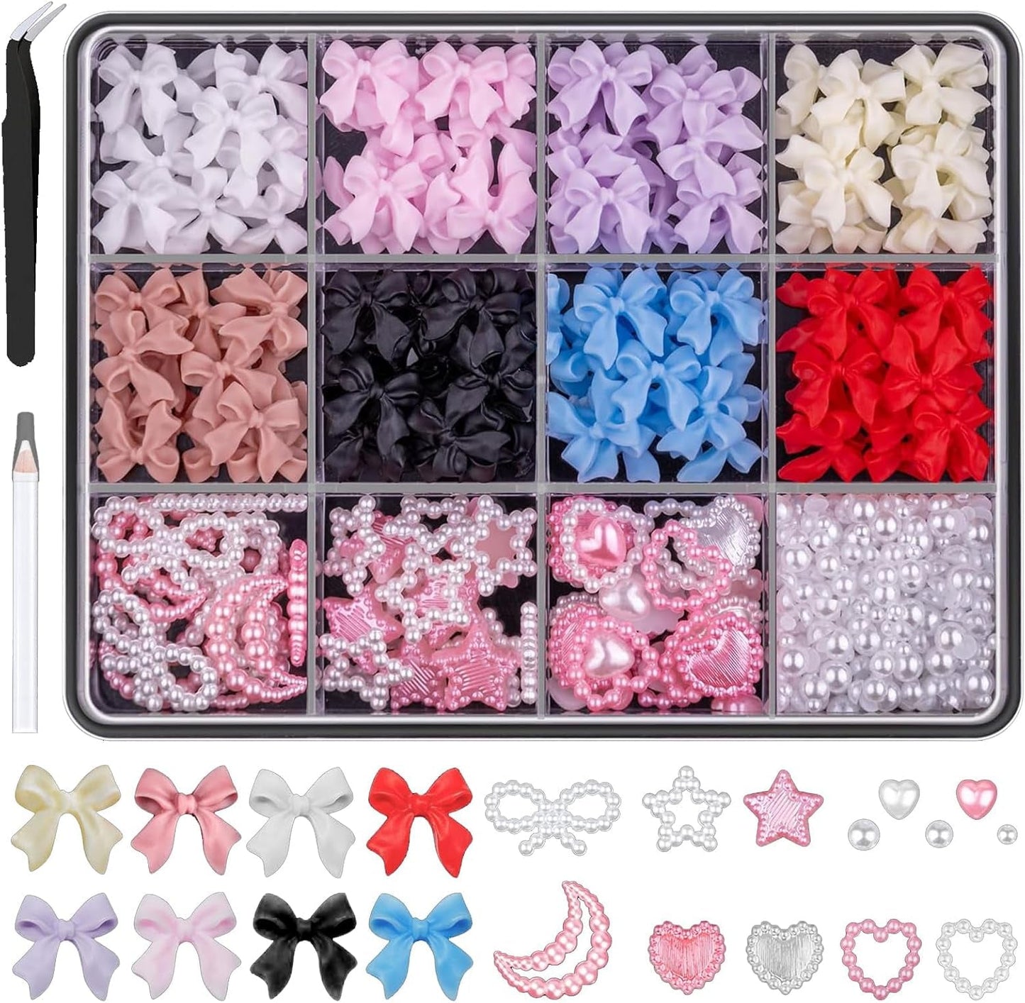 500 szt. 3D Nägel Charm Schleifen Charms Nägel Nail Art Charms Schleife Nagel Charms Nägel Nail Art Schleifen Nageldekorationen Mit Aufnahmewerkzeug Für Frauen Und Mädchen Nagel-Diy-Zubehör