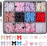 500 szt. 3D Nägel Charm Schleifen Charms Nägel Nail Art Charms Schleife Nagel Charms Nägel Nail Art Schleifen Nageldekorationen Mit Aufnahmewerkzeug Für Frauen Und Mädchen Nagel-Diy-Zubehör