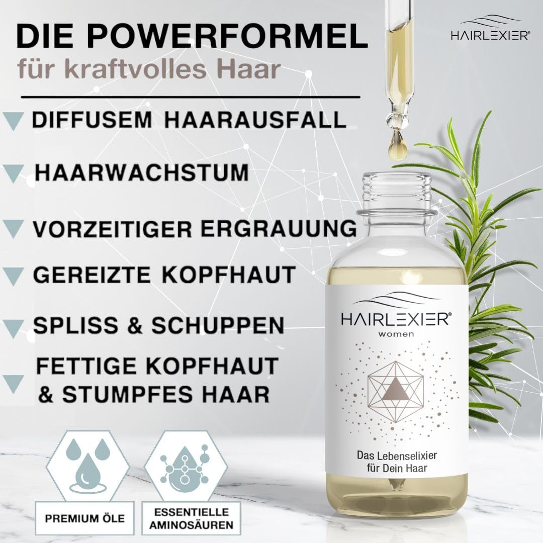 Hairlexier Hair Growth Remedy dla kobiet - Olejek do włosów rozmarynowy, Olejek rycynowy Olejek do włosów, Olejek lawendowy, Naturalne serum do włosów przeciw rozproszonemu wypadaniu włosów, Wspomaga wzrost włosów, Wegańskie i organiczne + Zeszyt ćwiczeń Pielęgnacja włosów Naty Shop