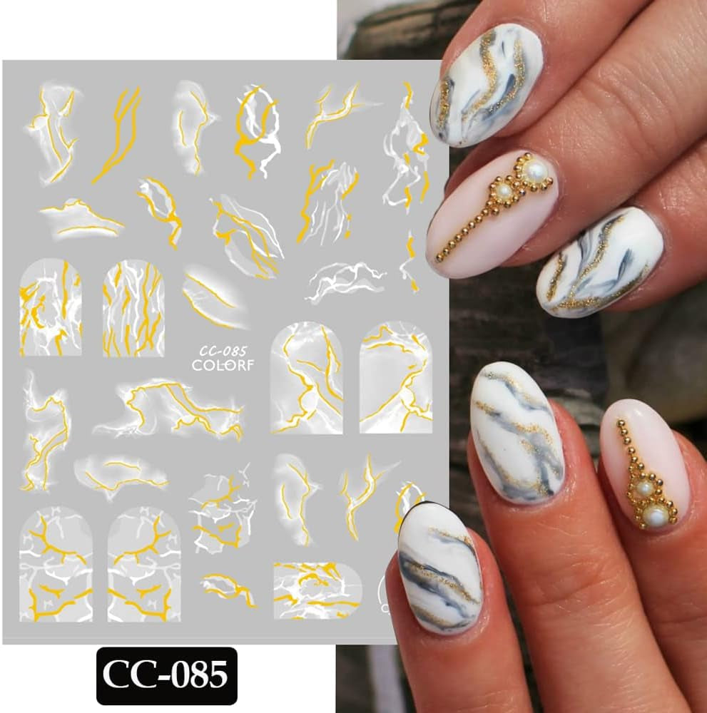 9 Blatt Nagelsticker Französische Spitzenmarmor Nagelaufkleber Selbstklebend Weißes Złota naklejka artystyczna do paznokci Dekoration Nageldesign Zubehör