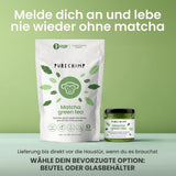 Purechimp Ceremonial Grade Matcha w proszku 50g. 100% czysta, cieniowana herbata w proszku do latte, naparów i przepisów. Słoik nadający się do recyklingu. Bogaty w przeciwutleniacze.