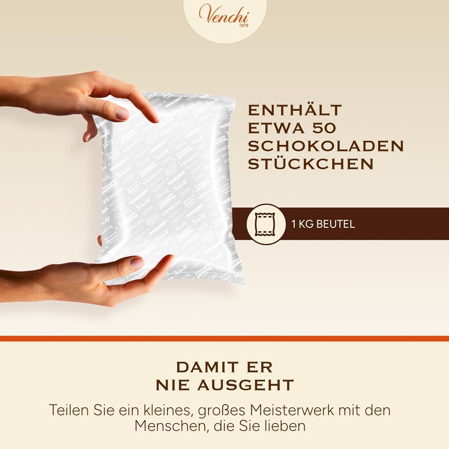 Venchi – Chocoviar Gianduia, praliny w torebce 1 kg, czekolada Gianduia produkowana wyłącznie z „orzechów laskowych Piemontu leśnych”, bezglutenowa, bez sztucznych barwników i bez konserwantów