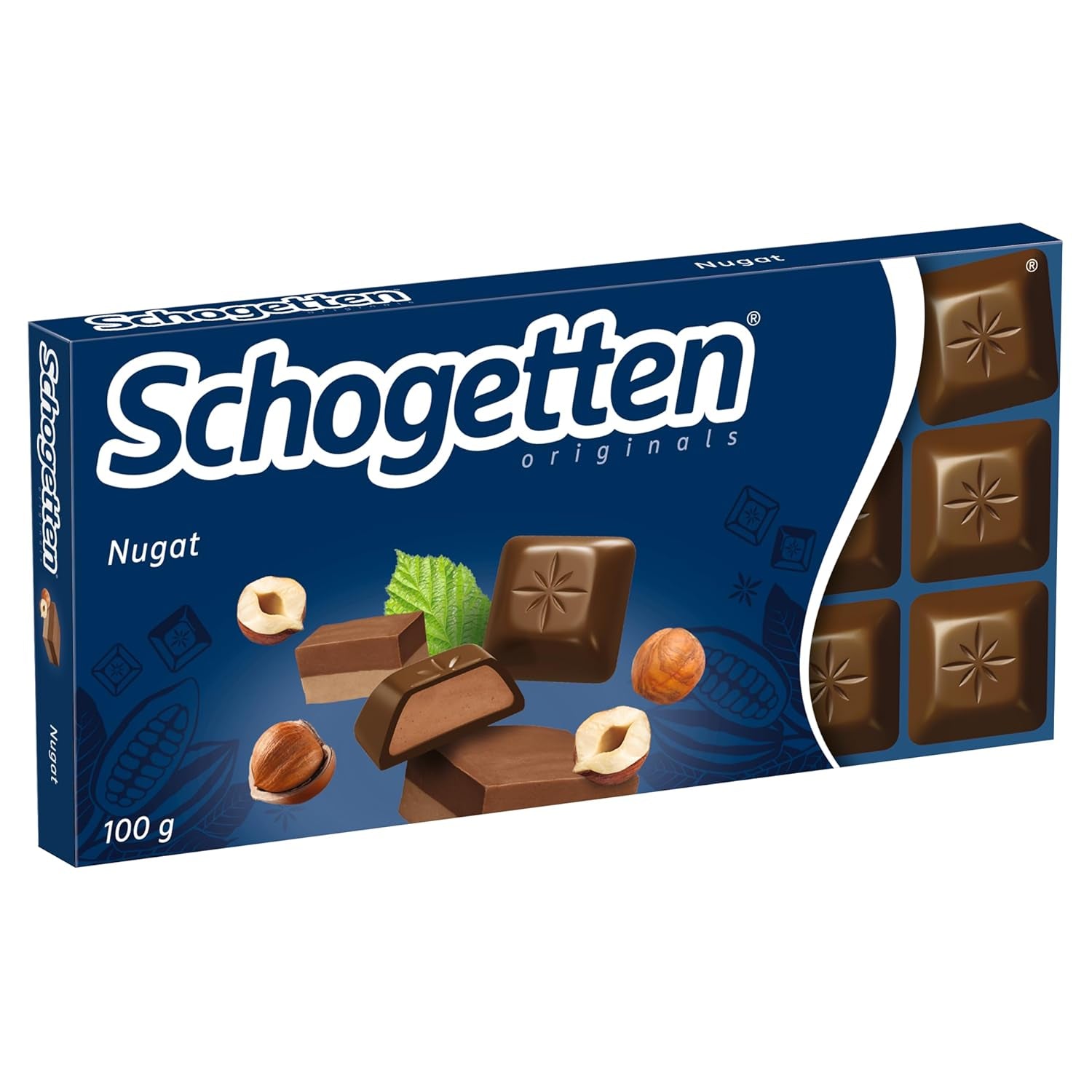 Tabliczka czekolady Schogetten Nougat 100g, pojedynczo porcjowana. Rozkosz. Kawałek po kawałku.