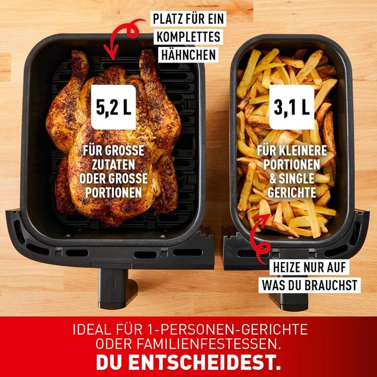 Frytownica na gorące powietrze Tefal Dual Easy Fry z dwiema komorami, pojemność 5,2/3,1 litra, dwie niezależne szuflady, 7 programów Sprzęt AGD Naty Shop