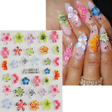 JMEOWIO 3D Nagelsticker Kolorowy kwiat Nail Art Naklejka Selbstklebend Nagelaufkleber 5D Stereoskopisch Wiosna Lato Kwiatowa dekoracja Nageldesign Zubehör 4 Blatt