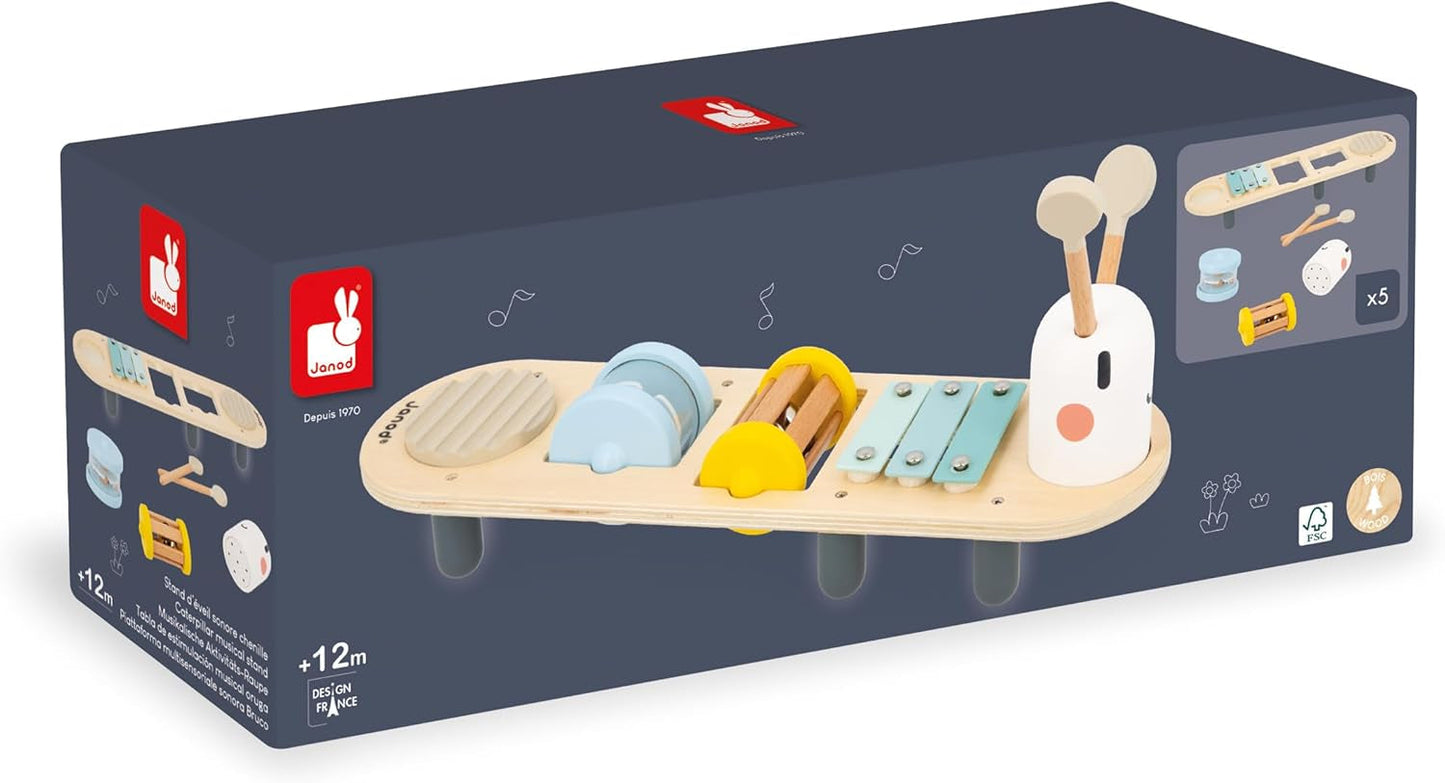 Janod - Utwory muzyczne Sweet Cocoon - 5 muzycznych zajęć dla dzieci - Wczesna edukacja muzyczna - Drewniana zabawka FSC - Od 12 miesiąca, J04058 Baby Toys Naty Shop