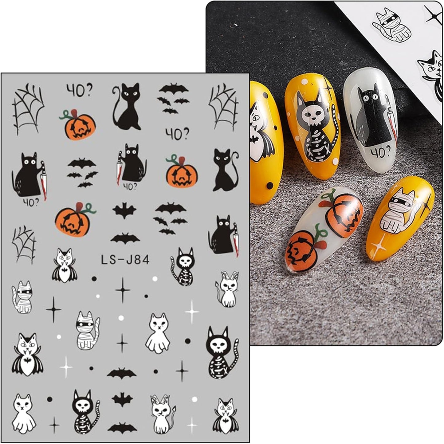 JMEOWIO Nagelsticker Halloween Süßer Geist 9 Blatt Nail Art Naklejka Selbstklebend Nagelaufkleber Dekoration Nageldesign Zubehör