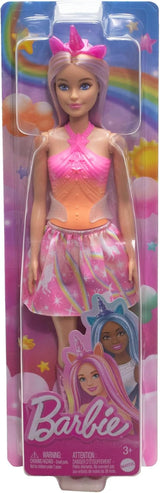 Lalki Barbie Jednorożec z kolorowymi fantastycznymi włosami, strojami z gradientowymi kolorami i fantastycznymi akcesoriami z motywem jednorożca, lalki HRR13 Naty Shop