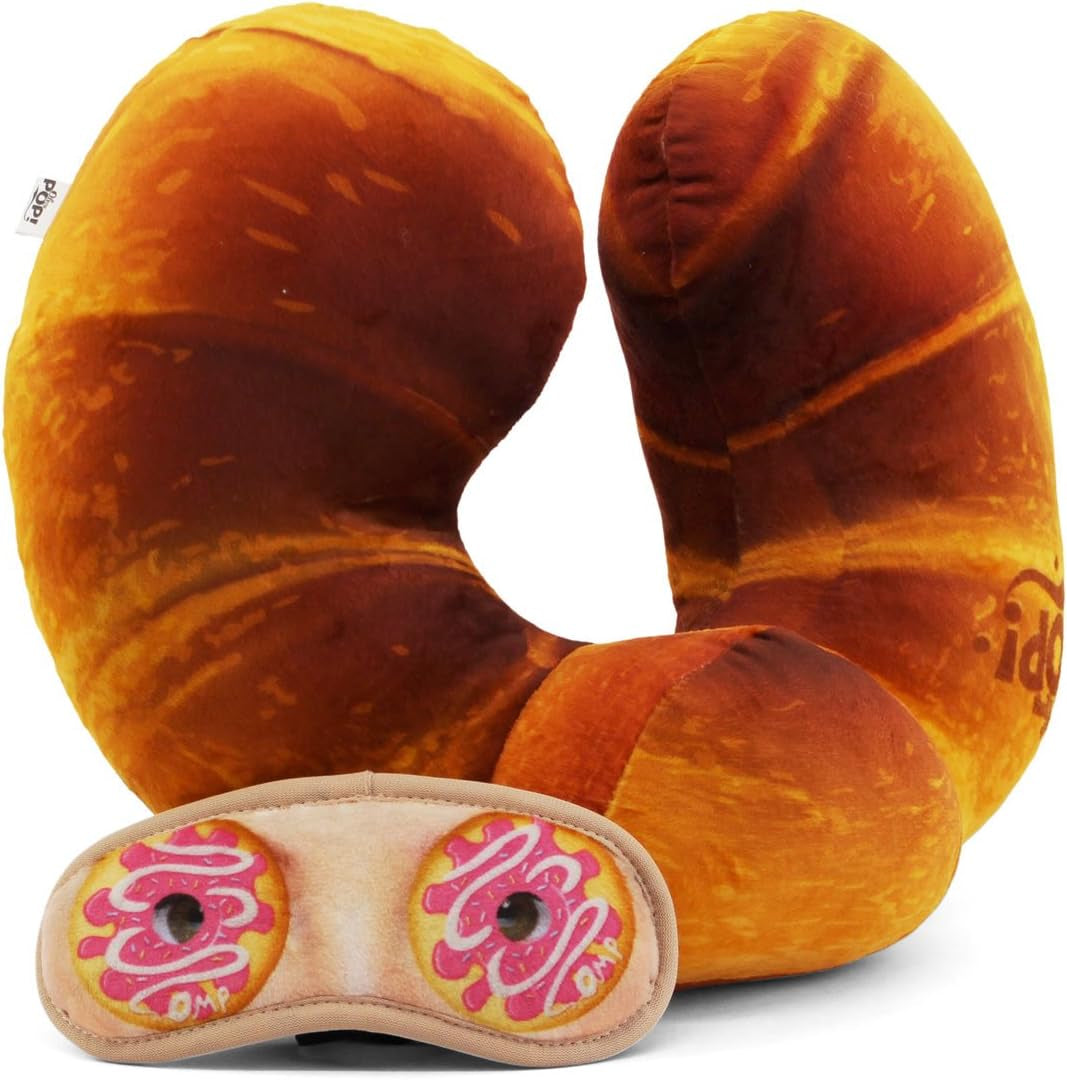 Pomarańczowa poduszka pod szyję z rogalikiem i maska do spania Poduszki podróżne Naty Shop Domyślny tytuł