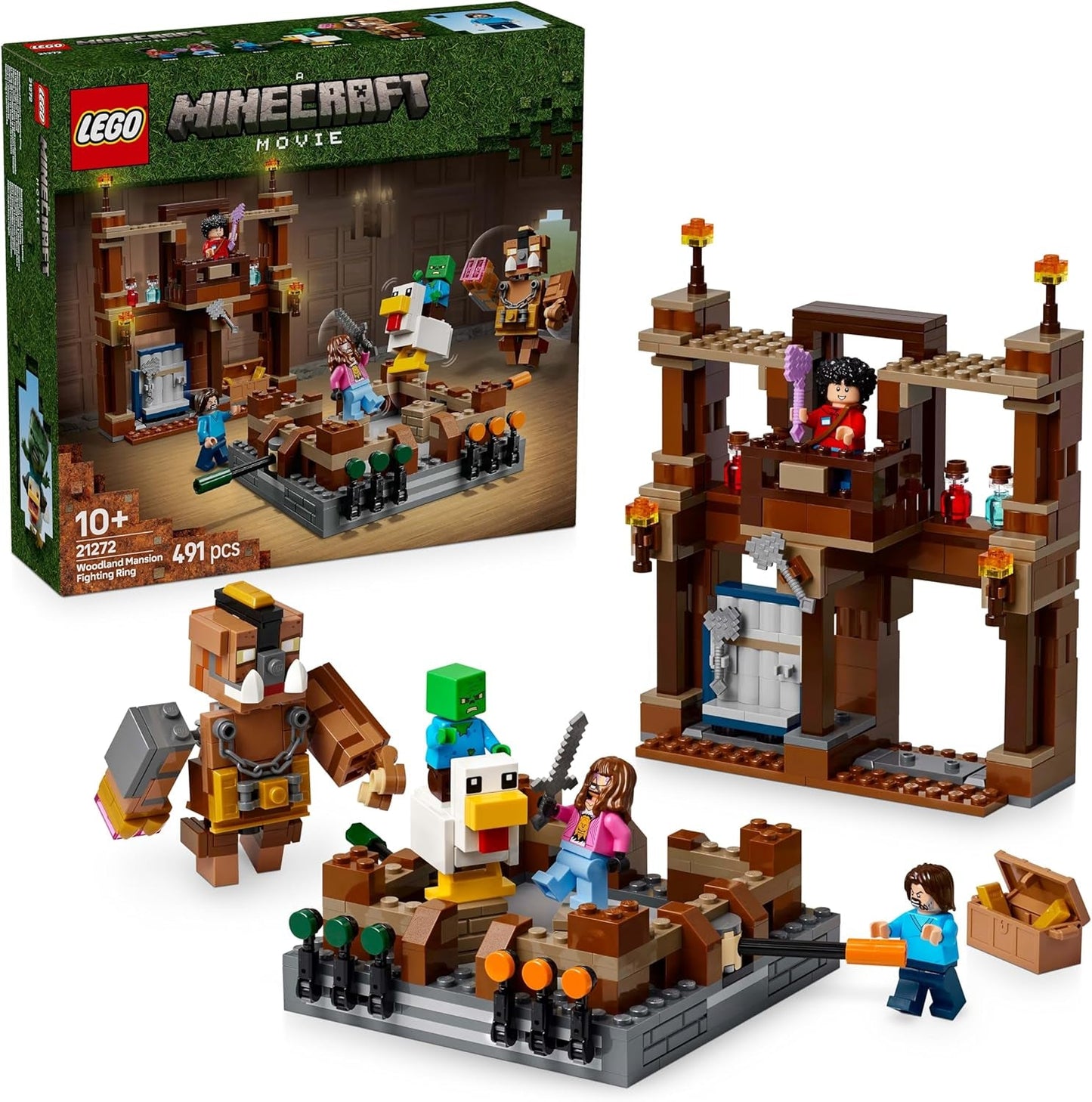 LEGO Minecraft Leśny dwór z ringiem bokserskim - zestaw dla graczy z zombie i Oberborstem - interaktywna zabawka konstrukcyjna z wyposażeniem i torami - prezent dla chłopców i dziewcząt w wieku 10+ - 21272 Zestawy do budowania Besuche den LEGO-Store Domyślny tytuł