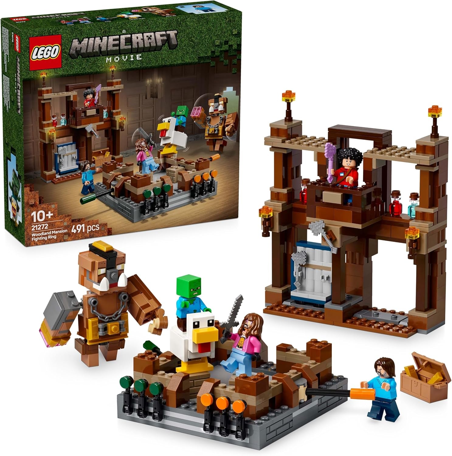 LEGO Minecraft Leśny dwór z ringiem bokserskim - zestaw dla graczy z zombie i Oberborstem - interaktywna zabawka konstrukcyjna z wyposażeniem i torami - prezent dla chłopców i dziewcząt w wieku 10+ - 21272 Zestawy do budowania Besuche den LEGO-Store Domyślny tytuł